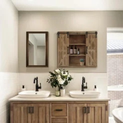 LuxenHome Farmhouse Wood Sliding 2-Door Wall Storage Cabinet -LuxenHome GUEST ef8c0184 aceb 4880 bf89 5d5457e1ed97