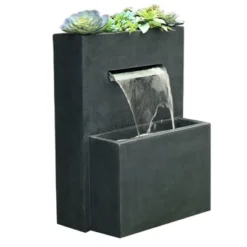 LuxenHome 32" H Resin Modern Waterfall Outdoor Fountain With Planter, Outdoor Water Fountain Indoor And Outdoor Use Gray -LuxenHome GUEST ef913b0c ff5f 46a3 98df e175a4febe7f