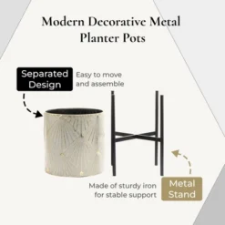 LuxenHome Set Of 3 Gray And Gold Metal Cachepot Planters With Black Stand 13 LuxenHome Set Of 3 Gray And Gold Metal Cachepot Planters With Black Stand -LuxenHome GUEST f182765f 5b20 47f0 b0b3 50919fdc662c