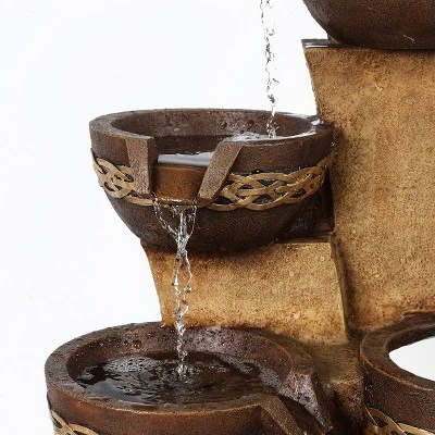 LuxenHome Brown Resin Tiered Bowls And Pot Outdoor Fountain 4 LuxenHome Brown Resin Tiered Bowls And Pot Outdoor Fountain - Image 4