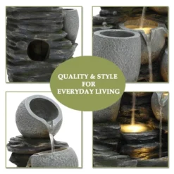 LuxenHome 30" Garden Water Fountain, 4 Tiers Cascading Pots & Rock Cascading Waterfall Fountain Outdoor With LED Lights Gray 14 LuxenHome 30" Garden Water Fountain, 4 Tiers Cascading Pots & Rock Cascading Waterfall Fountain Outdoor With LED Lights Gray -LuxenHome GUEST f1edeca8 6e5c 47c7 8597 2fbf3765ad09