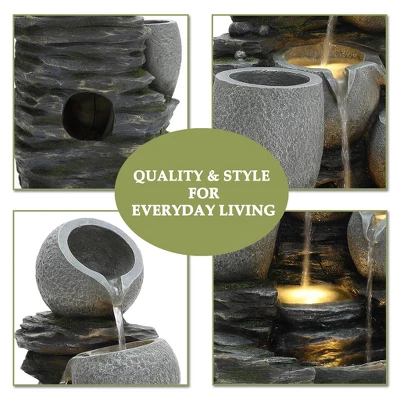 LuxenHome 30" Garden Water Fountain, 4 Tiers Cascading Pots & Rock Cascading Waterfall Fountain Outdoor With LED Lights Gray 7 LuxenHome 30" Garden Water Fountain, 4 Tiers Cascading Pots & Rock Cascading Waterfall Fountain Outdoor With LED Lights Gray - Image 7