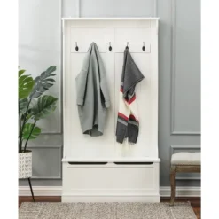 LuxenHome White MDF Hall Tree With Storage Bench -LuxenHome GUEST f24fd974 26c9 47f0 98af a38151f9f74e