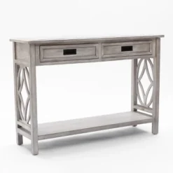 LuxenHome Gray Wood 2-Drawer 1-Shelf Console And Entryway Table -LuxenHome GUEST f257b88a 41f1 4ff7 a2f1 57a9a66aece2