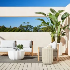 LuxenHome Off White With Gray Cement Round Side Table -LuxenHome GUEST f3af4a76 72f1 4ea6 b8d2 873a6f3787bd