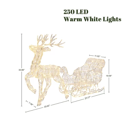 LuxenHome 2-Piece Lighted Reindeer And Sleigh Christmas Yard Decoration, Outdoor Holiday Set With Timer White 1 LuxenHome 2-Piece Lighted Reindeer And Sleigh Christmas Yard Decoration, Outdoor Holiday Set With Timer White
