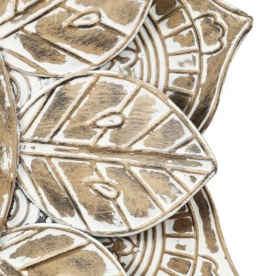 LuxenHome Distressed Brown And White Leaf Wreath Metal Frame Wall Mirror 3 LuxenHome Distressed Brown And White Leaf Wreath Metal Frame Wall Mirror - Image 3