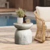LuxenHome Outdoor Side Table, 16" Concrete End Tables For Patio,Off White And Gray Weathered Round Table,Accent Table For Indoor Outdoor Off-White