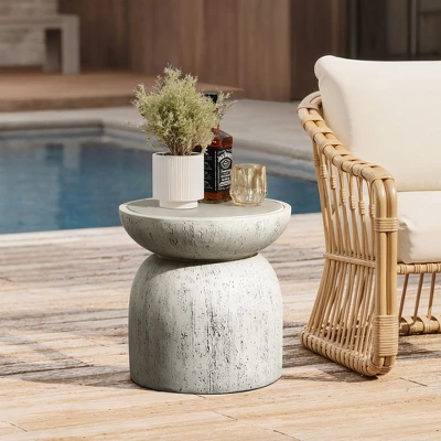 LuxenHome Outdoor Side Table, 16" Concrete End Tables For Patio,Off White And Gray Weathered Round Table,Accent Table For Indoor Outdoor Off-White 1 LuxenHome Outdoor Side Table, 16" Concrete End Tables For Patio,Off White And Gray Weathered Round Table,Accent Table For Indoor Outdoor Off-White