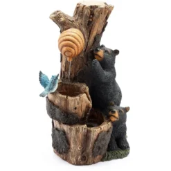 LuxenHome 21.9" H Bear And Honey Beehive Tree Resin Outdoor Fountain With Lights Brown -LuxenHome GUEST f5625e85 620e 40d5 b859 c8385237c7f2