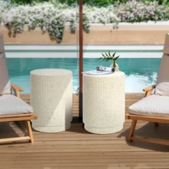 LuxenHome Outdoor Side Table, 17" Ivory White Cement Round Patio End Table,Outdoor Coffee Table For Garden Poolside,Accent Side Table 11 LuxenHome Outdoor Side Table, 17" Ivory White Cement Round Patio End Table,Outdoor Coffee Table For Garden Poolside,Accent Side Table -LuxenHome GUEST f57cfa67 d141 411e 9861 9fa8097a00b0