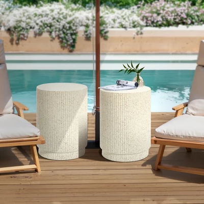 LuxenHome Outdoor Side Table, 17" Ivory White Cement Round Patio End Table,Outdoor Coffee Table For Garden Poolside,Accent Side Table 5 LuxenHome Outdoor Side Table, 17" Ivory White Cement Round Patio End Table,Outdoor Coffee Table For Garden Poolside,Accent Side Table - Image 5