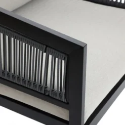 LuxenHome Outdoor Black Steel With PE Rope Armchairs With Cushions, Set Of 2 -LuxenHome GUEST f6222a83 983e 44f1 a6c9 032616ff1e5c