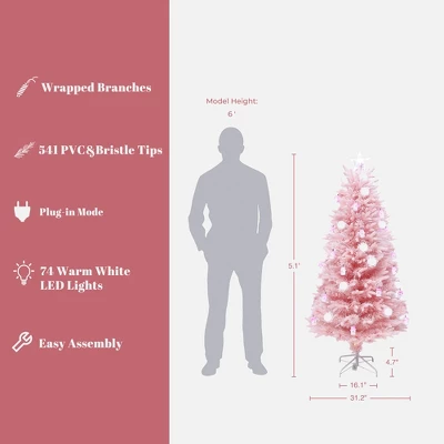 LuxenHome 5Ft Pink Cherry Blossom Christmas Tree With Fiber Optic Lights & Snowman Star Topper 3 LuxenHome 5Ft Pink Cherry Blossom Christmas Tree With Fiber Optic Lights & Snowman Star Topper - Image 3