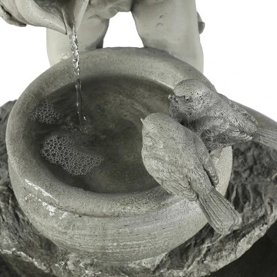 LuxenHome Gray Resin Cherub Birdbath Outdoor Fountain 5 LuxenHome Gray Resin Cherub Birdbath Outdoor Fountain - Image 5