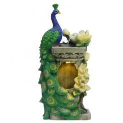 LuxenHome Resin Blue And Green Peacock Outdoor Fountain Garden Fountain With LED Light -LuxenHome GUEST f692224c a7a9 4293 9e4c 220bcb7d2161