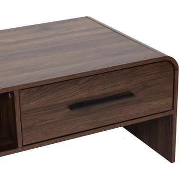 LuxenHome 47'' Coffee Table With Storage, Walnut Finish Wood 2-Drawer Open Storage Center Table With Rounded Corners For Living Room Brown 9 LuxenHome 47'' Coffee Table With Storage, Walnut Finish Wood 2-Drawer Open Storage Center Table With Rounded Corners For Living Room Brown - Image 9