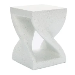 LuxenHome Speckled White MgO Square Twisted Side Table -LuxenHome GUEST f7bed99f e132 4a71 a3ba 1b3c016e8402