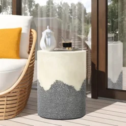 LuxenHome Outdoor Patio Table, 17" Gray And Cream Cement Round Side Table,Modern Garden Decorative Stool,Outdoor Accent End Table 12 LuxenHome Outdoor Patio Table, 17" Gray And Cream Cement Round Side Table,Modern Garden Decorative Stool,Outdoor Accent End Table -LuxenHome GUEST f7d3eb12 4c19 47e6 991d 35ee9ef25563