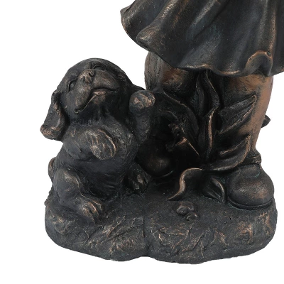 LuxenHome 23.31" Bronze MgO Girl Holding Basket Of Kittens With Puppy Garden Statue 9 LuxenHome 23.31" Bronze MgO Girl Holding Basket Of Kittens With Puppy Garden Statue - Image 9