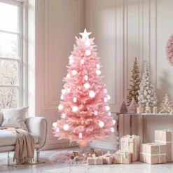LuxenHome 6Ft Pink Cherry Blossom Christmas Tree With Fiber Optic Lights & Snowman Star Topper -LuxenHome GUEST fa3bf813 1679 44df 819f ee018d403d6e