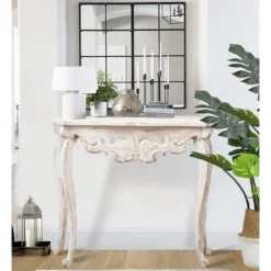 LuxenHome Vintage Off White Wood Console And Entry Table