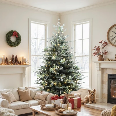 LuxenHome 7Ft Pre-Lit Green Artificial Fir Christmas Tree With Mistletoe Decorations And Metal Stand 6 LuxenHome 7Ft Pre-Lit Green Artificial Fir Christmas Tree With Mistletoe Decorations And Metal Stand - Image 6