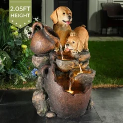 LuxenHome 25” Puppy And Pitchers Pot Resin Outdoor Water Fountain With LED Lights, Outdoor And Indoor Waterfalls For Patio, Garden Decor Multicolored -LuxenHome GUEST fbc43edf 762f 4cc2 a114 c8d4207c68d6