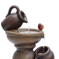 LuxenHome Rustic Brown Resin Pitcher And Urns Birdbath Bowl Outdoor Fountain -LuxenHome GUEST fcd76c53 bcec 4874 958e 5466d3be9d93