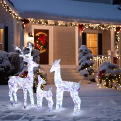 LuxenHome 3-Piece Multi-Color Snowflake Deer Family Outdoor Holiday Decoration With 340 Lights White, Multi -LuxenHome GUEST fd62fc72 2839 40e6 925e ab0cae435248