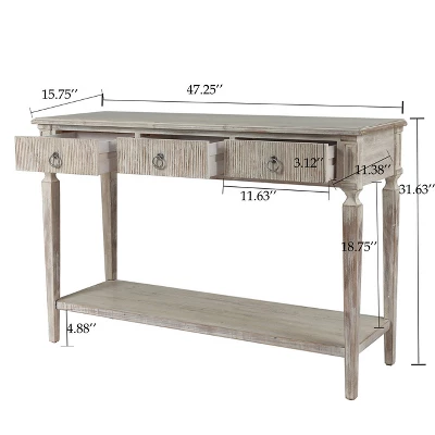 LuxenHome Whitewashed Wood 3-Drawer 1-Shelf Console And Entry Table 4 LuxenHome Whitewashed Wood 3-Drawer 1-Shelf Console And Entry Table - Image 4