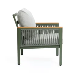 LuxenHome Outdoor Aluminum With Wood-Style Plastic Armchairs With Cushions, Set Of 2 -LuxenHome GUEST fe277f82 bbcb 49ef beed b9e08d598cf2