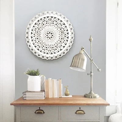 LuxenHome White Wood Flower 23.86" Round Wall Decor Home Decor Interior Design 6 LuxenHome White Wood Flower 23.86" Round Wall Decor Home Decor Interior Design - Image 6