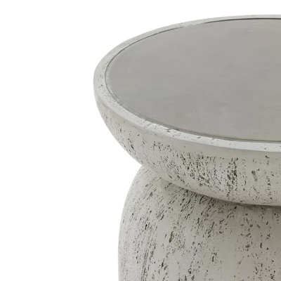 LuxenHome Outdoor Side Table, 16" Concrete End Tables For Patio,Off White And Gray Weathered Round Table,Accent Table For Indoor Outdoor Off-White 5 LuxenHome Outdoor Side Table, 16" Concrete End Tables For Patio,Off White And Gray Weathered Round Table,Accent Table For Indoor Outdoor Off-White - Image 5